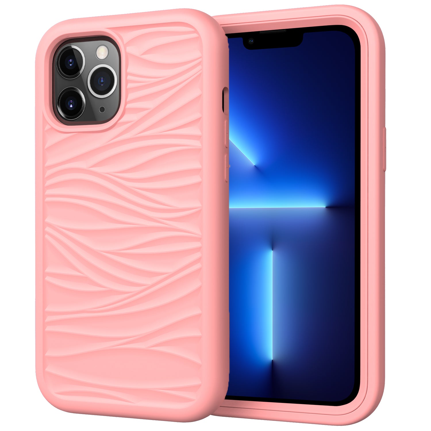 Telefoncover til iPhone 13 Pro Max 6,7 tommer aftageligt 2-i-1 PC+Silicone Anti-Slip Wave Texture Cover Telefoncover til iPhone 13 Pro Max 6,7 tommer aftageligt 2-i-1 PC+Silicone Anti-Slip Wave Texture Cover